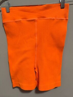 FP Movement- Free People Orange Ribbed Bike Shorts. Size L